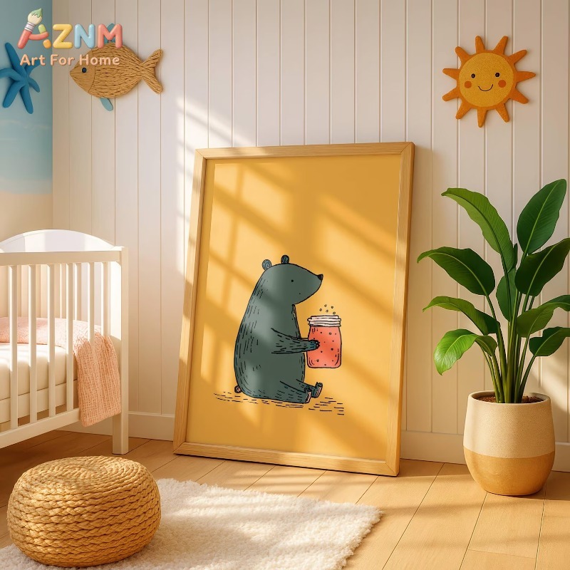 Baby Nursery Yellow - AZNM Tableau mural en toile Ours