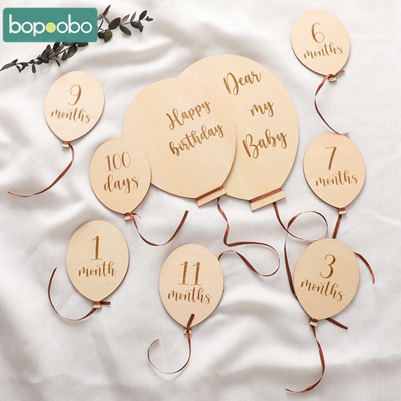 Milestone Card Set - 9 pièces bébé ballon en bois
