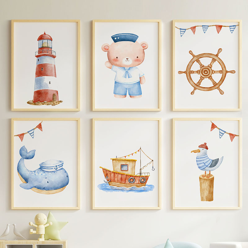 Baby Nursery Modern - Affiches et impressions nautiques sur toile