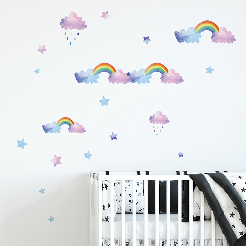 Baby Nursery Layout - Autocollant mural nuage arc-en-ciel de dessin