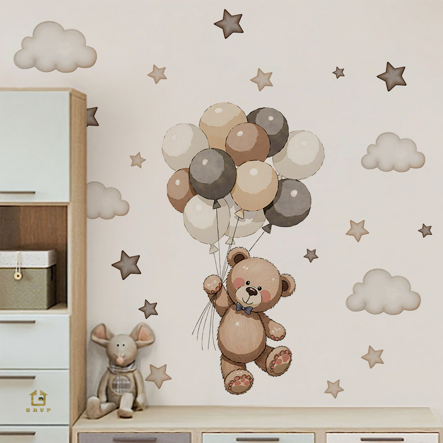 Baby Nursery Labels - Adorables autocollants muraux ours en peluche,