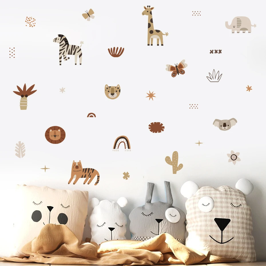 Baby Nursery Labels - Dessin animé afrique animaux éléphant zèbre