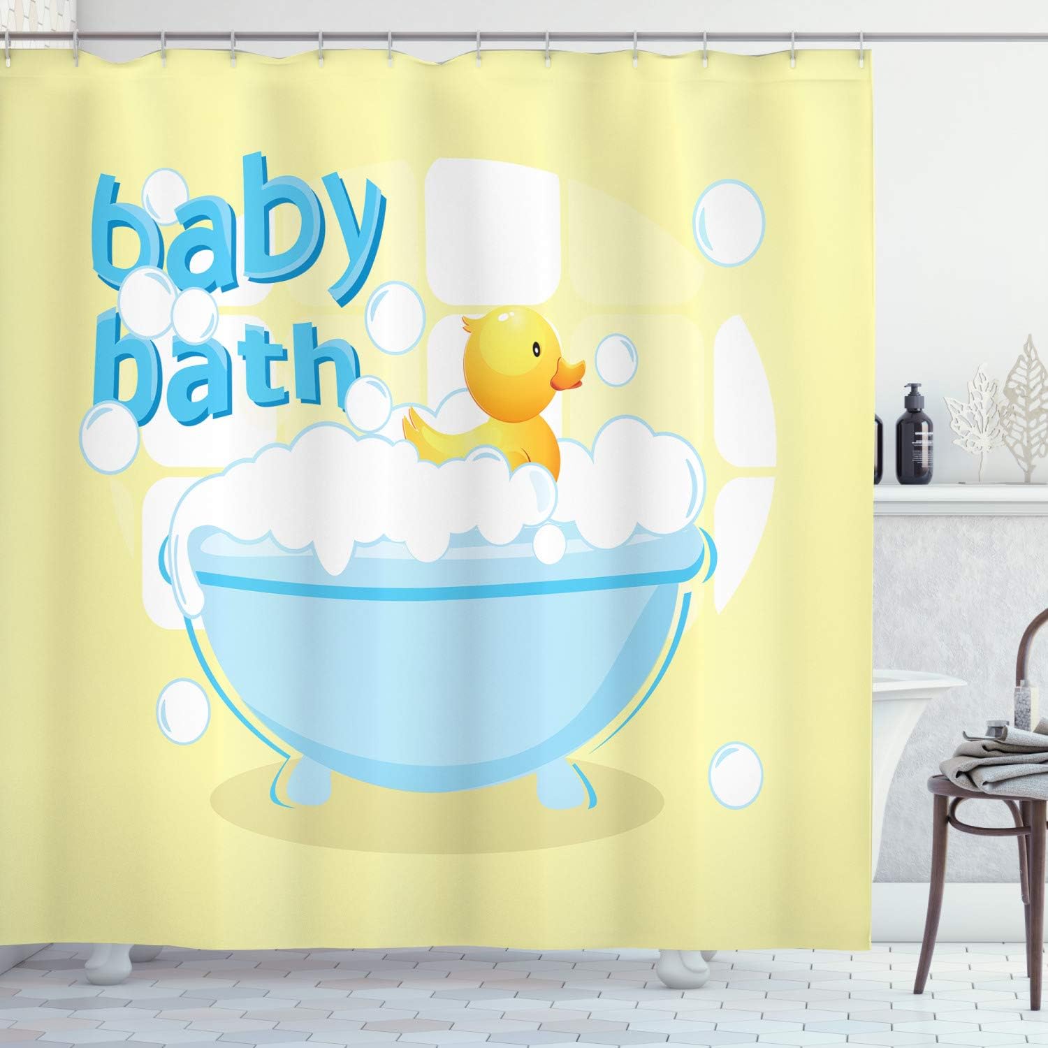 Rideau de douche jaune pour bé - Baby Nursery Yellow avis et prix
